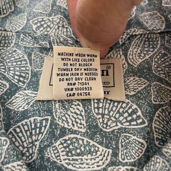 LL Bean Mens Green White Seashells Button Up Short Sleeve-M - Picture 7 of 12